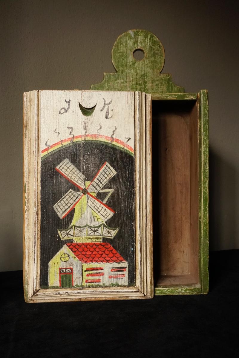 GROTE 19E EEUWSE HOUTEN SCHOOLTAS, 51X24X8CM